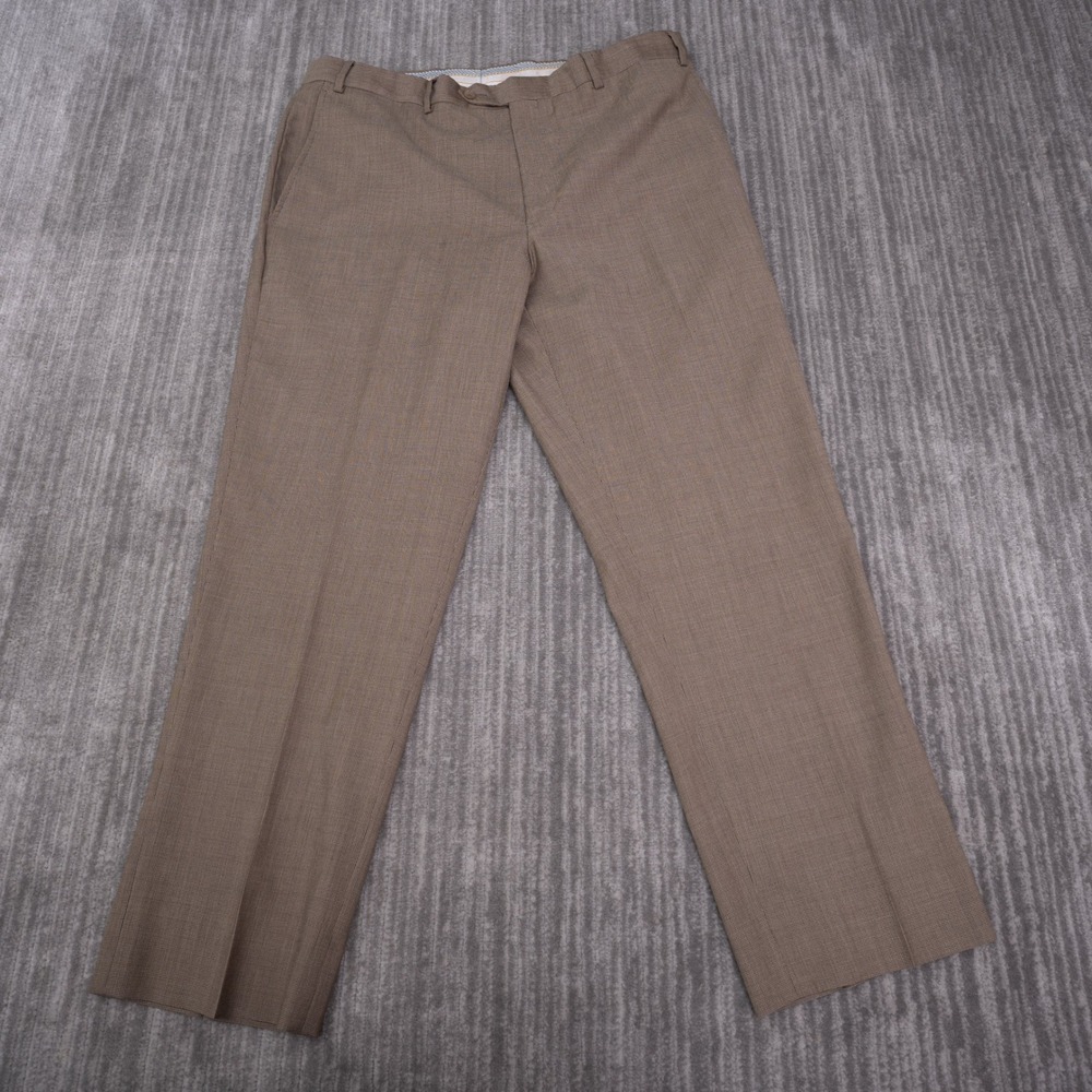Kirkland Signature Dress Pants Mens 38x30 Brown Good Wool Flat Front Trousers